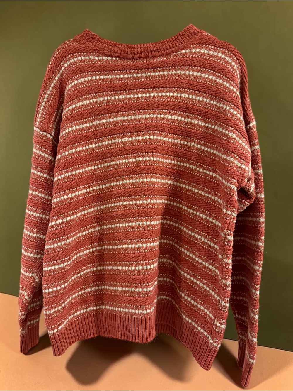 JJ Farmer Silk Cotton Sweater Sz M Rust Terracotta Striped Textured Knit
